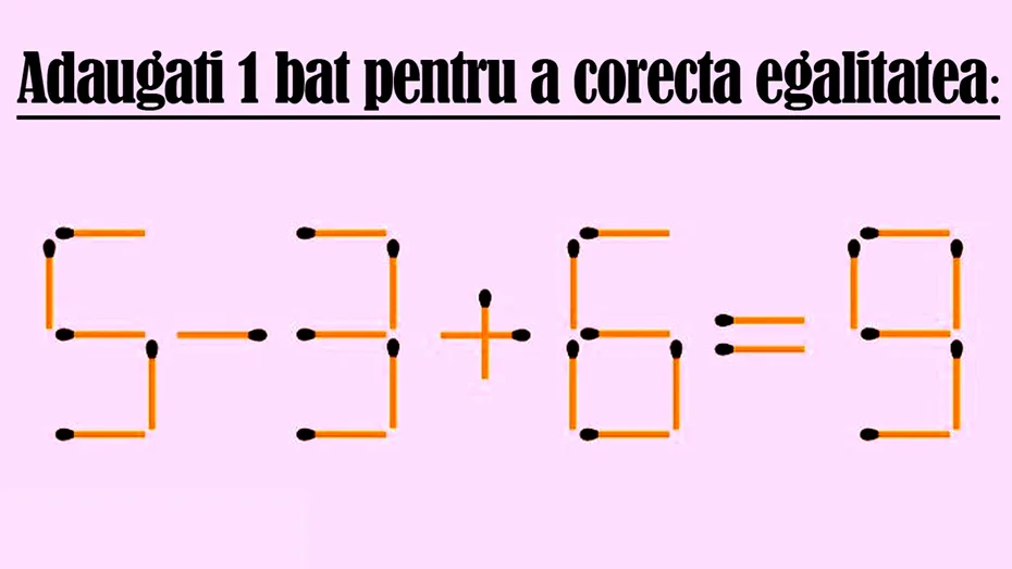 TEST IQ | Corectați 5-3+6=9, adăugând un singur chibrit!