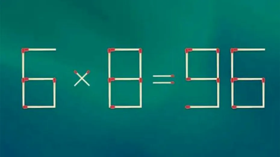 Test IQ exclusiv pentru genii | Mutați 2 chibrituri pentru a corecta 6x8=96