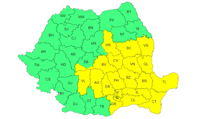 Avertizare meteo ANM de furtună, descărcări electrice și ploi de până la 50 de l/mp