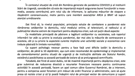 Apel comun ARCA şi BRAT adresat Guvernului României