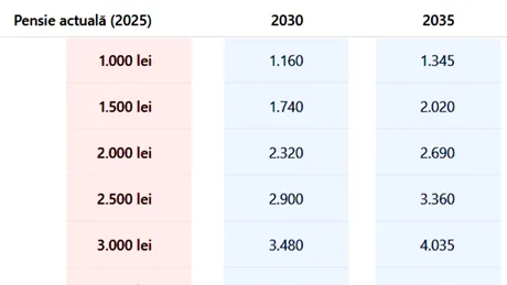 Ce pensie vei avea în anii 2030, 2035, 2040 și 2050, în funcție de cât primești acum. Tabel estimativ pentru pensionarii din România