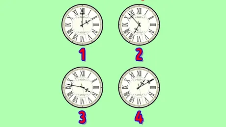 Test de logică | Unul dintre aceste 4 ceasuri nu este în regulă. Care?