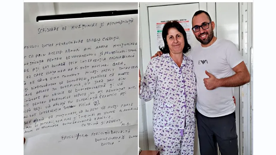 Scrisoarea emoționantă primită de un neurochirurg de la o pacientă din Târgu Jiu pe care o operase: 