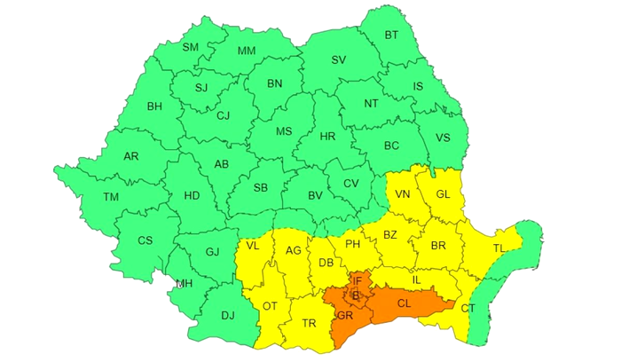 Harta zonelor afectate de fenomene meteo