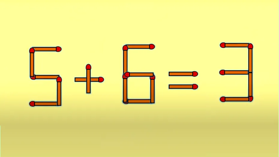 Test de inteligență | Corectați 5 + 6 = 3. Trebuie să mutați doar un singur băț de chibrit