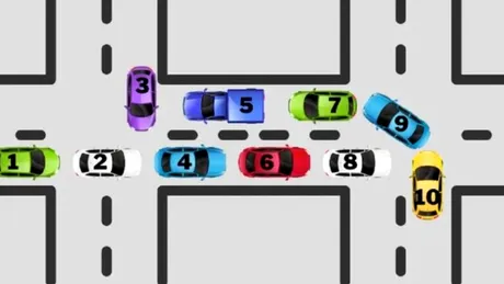 Test de inteligență pentru șoferi. Poți debloca traficul în doar 20 de secunde? Ce mașină trebuie mutată prima?