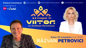 Răzvan Petrovici este invitat la „Înapoi în viitor cu Andreea Perminova”, vineri, 7 octombrie, de la ora 19:00
