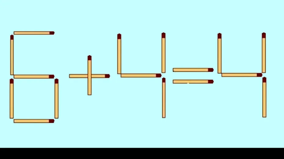 TEST IQ | Mutați un singur chibrit pentru a corecta 6+4=4. Geniile găsesc toate cele 3 soluții!