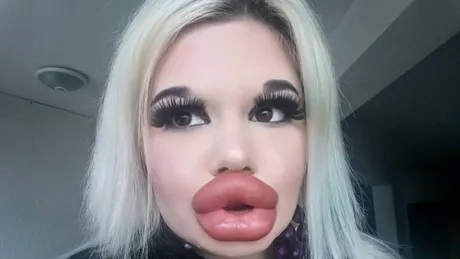 Cum arată femeia cu cele mai mari buze din lume. Are 22 de ani