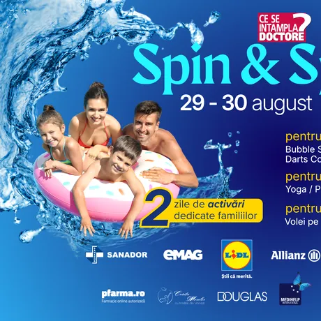 „Spin & Splash by CSID.ro”, două zile de sport, joacă, sănătate și surprize pentru întreaga familie, la THERME București