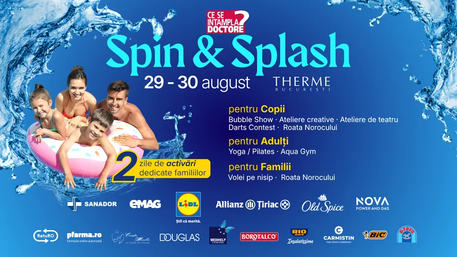 „Spin & Splash by CSID.ro”, două zile de sport, joacă, sănătate și surprize pentru întreaga familie, la THERME București