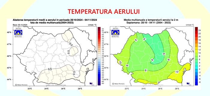 Prognoza meteo pentru săptămâna 28 octombrie - 4 noiembrie 2024