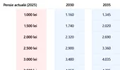 Ce pensie vei avea în anii 2030, 2035, 2040 și 2050, în funcție de cât primești acum. Tabel estimativ pentru pensionarii din România