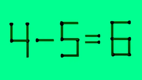 Test de inteligență cu chibrituri | Mută un singur băț pentru ca ecuația 4 – 5 = 6 să devină corectă