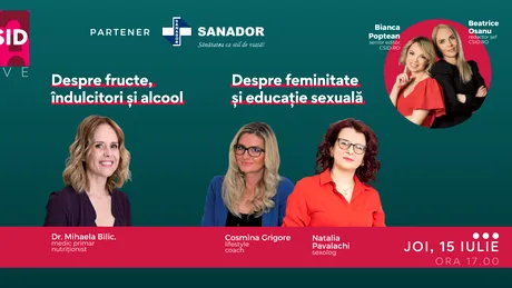 CSID.RO Live, 15 iulie: Mihaela Bilic, despre consumul de fructe / Sexolog: Cine are nevoie de educație sexuală