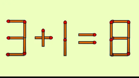 Test IQ | Mutați doar un singur băț de chibrit, pentru a corecta 3 + 1 = 8