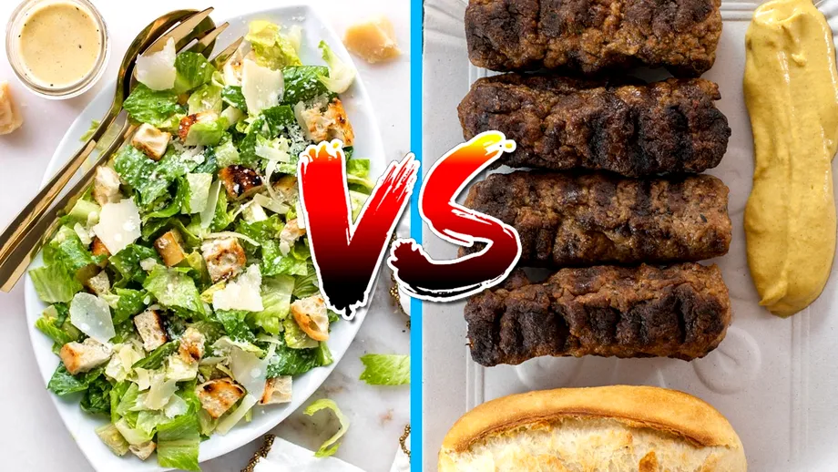 Ce îngrașă mai mult: O salată Caesar sau 4 mititei cu pâine și muștar? Am făcut calculul caloric