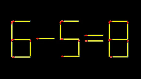 Test de inteligență cu chibrituri | Corectați 6-5=8, mutând un singur băț!