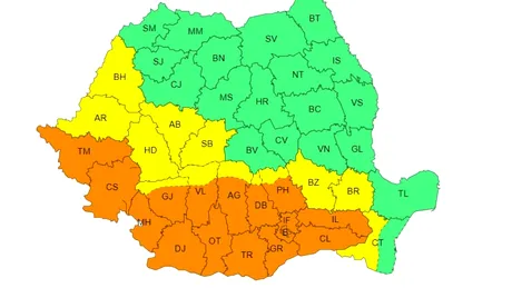 Avertizare meteo ANM de cod galben și portocaliu. Harta zonelor afectate de vremea extremă