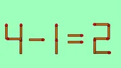 Test IQ foarte simplu | Mutați un singur chibrit, pentru a corecta 4-1=2