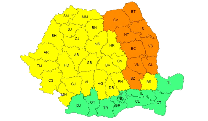 Avertizare meteo de tip cod portocaliu de ploi torențiale