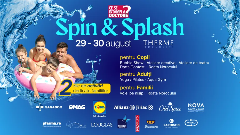 „Spin & Splash by CSID.ro”, două zile de sport, joacă, sănătate și surprize pentru întreaga familie, la THERME București