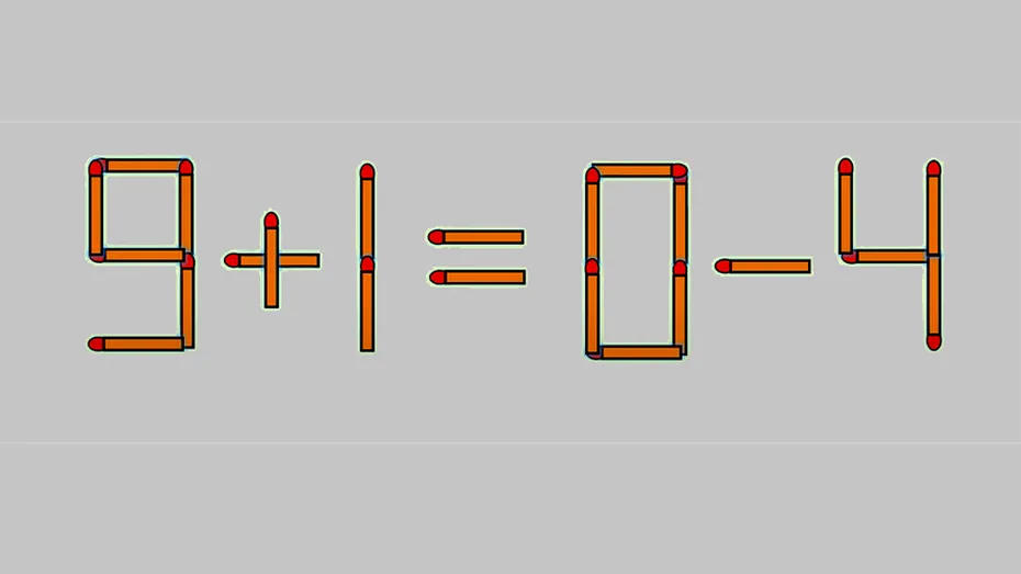 Test IQ cu chibrituri | Corectați egalitatea 9+1=0-4, mutând doar un singur băț