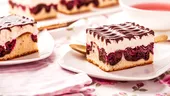 Prăjitura Valurile Dunării - pandișpan pufos în 2 culori, cu cremă de vanilie, vișine și glazură de ciocolată neagră