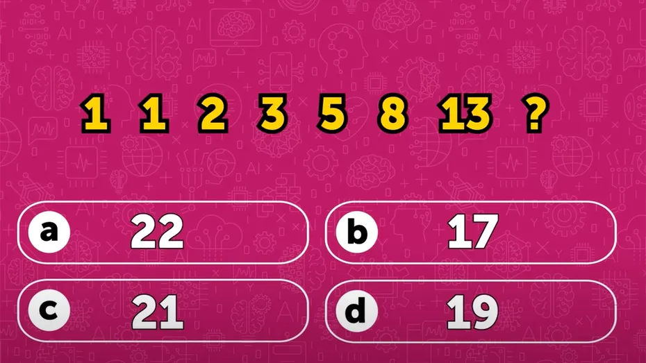 Test de inteligență | Ce număr completează seria: 1, 1, 2, 3, 5, 8, 13?