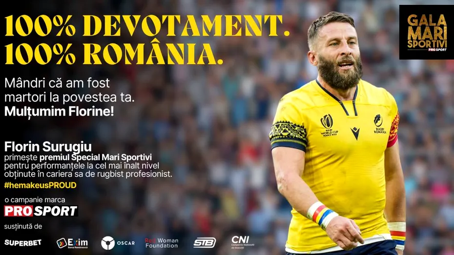 Florin Surugiu, premiat la Gala Mari Sportivi 2024! A fost ales cel mai bun jucător de rugby din campionatul intern