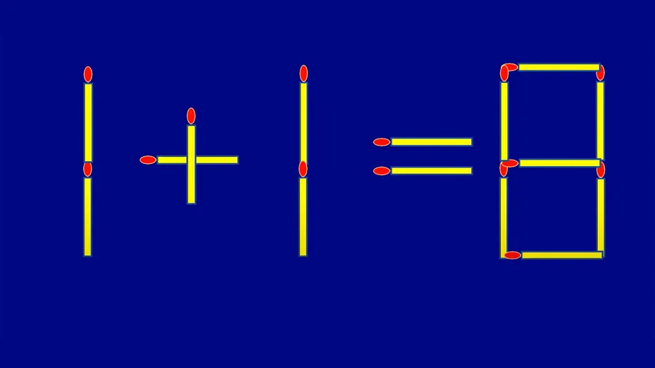 Test cu chibrituri | Corectați 1+1=8, mutând un singur băț!