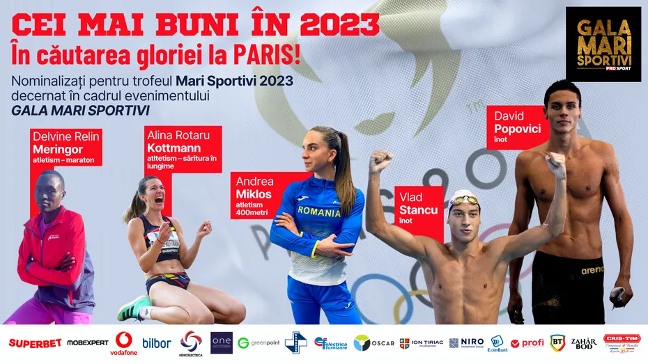 Gala Mari Sportivi ProSport 2023. Cine sunt primii sportivi români calificați la JO de la Paris: Delvine Relin Meringor, Alina Rotaru Kottmann, Andrea Miklos, David Popovici și Vlad Stancu