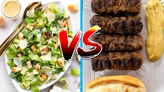 Ce îngrașă mai mult: O salată Caesar sau 4 mititei cu pâine și muștar? Am făcut calculul caloric