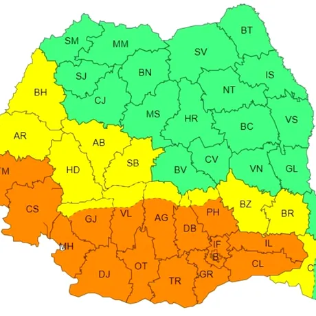 Avertizare meteo ANM de cod galben și portocaliu. Harta zonelor afectate de vremea extremă