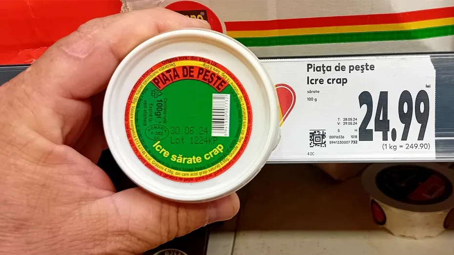 Ireal ce conține, de fapt, o cutiuță icre de crap din Kaufland București. 100g costă 25 de lei!