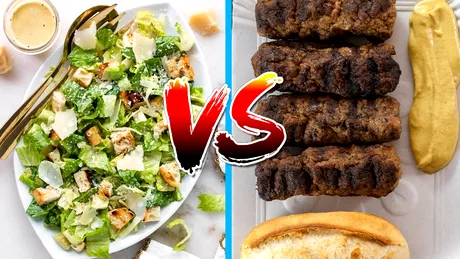 Ce îngrașă mai mult: O salată Caesar sau 4 mititei cu pâine și muștar? Am făcut calculul caloric