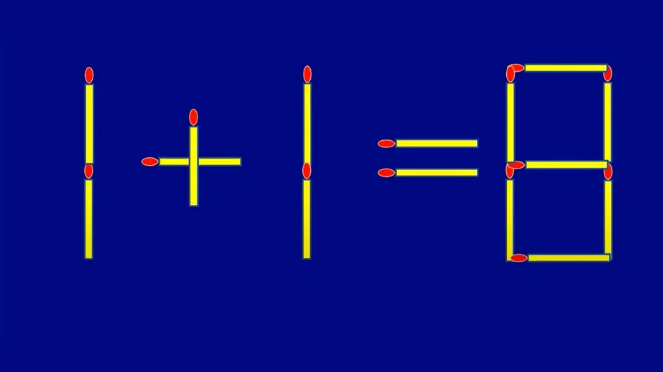 Test cu chibrituri | Corectați 1+1=8, mutând un singur băț!